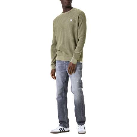 Pull en coton kaki uni en maille tricotée avec patch de la marque - Image 5