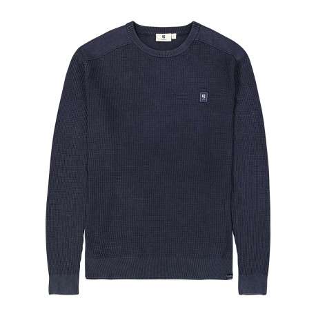 Pull en coton marine uni en maille tricotée avec patch de la marque