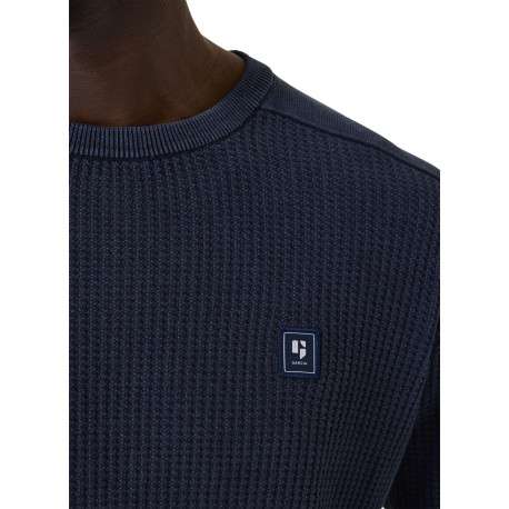 Pull en coton marine uni en maille tricotée avec patch de la marque - Image 3