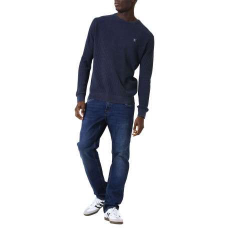 Pull en coton marine uni en maille tricotée avec patch de la marque - Image 5