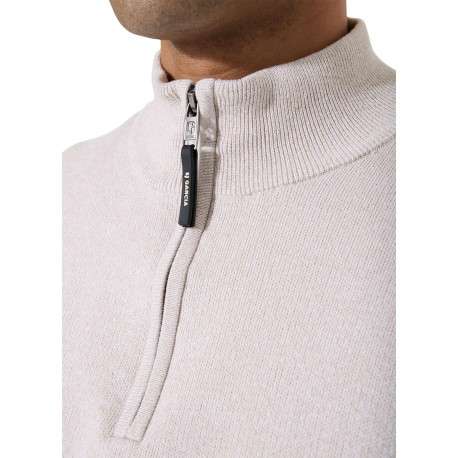 Pull en coton beige uni avec un col zippé et des manches longues - Image 3