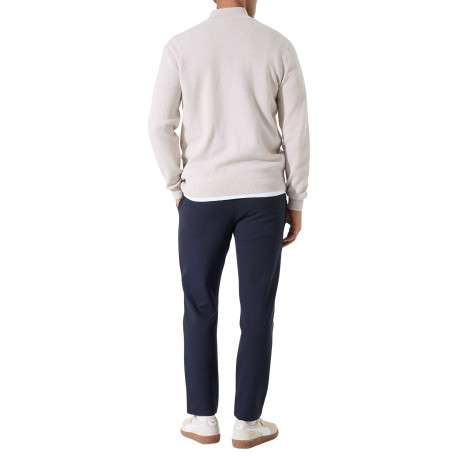 Pull en coton beige uni avec un col zippé et des manches longues - Image 4