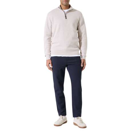 Pull en coton beige uni avec un col zippé et des manches longues - Image 5