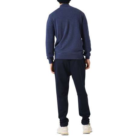 Pull en coton marine uni avec un col zippé et des manches longues - Image 4