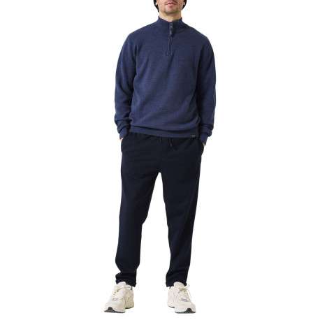 Pull en coton marine uni avec un col zippé et des manches longues - Image 5