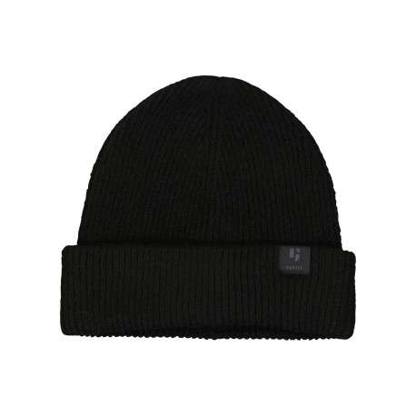 Bonnet noir uni en maille côtelée avec un large revers
