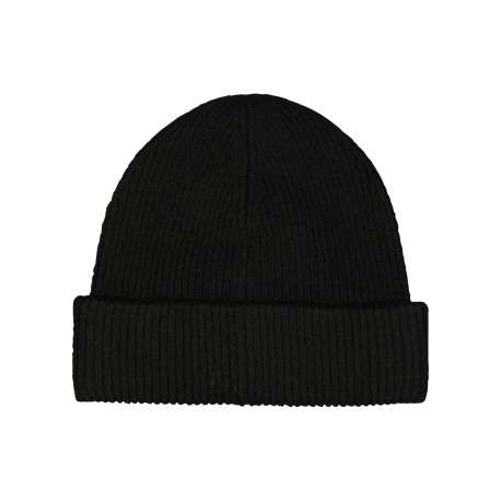 Bonnet noir uni en maille côtelée avec un large revers - Image 2