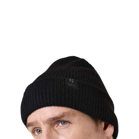 Bonnet noir uni en maille côtelée avec un large revers - Image 3