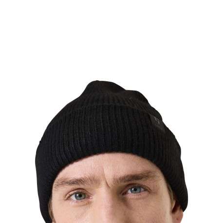 Bonnet noir uni en maille côtelée avec un large revers - Image 4