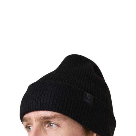 Bonnet noir uni en maille côtelée avec un large revers - Image 5