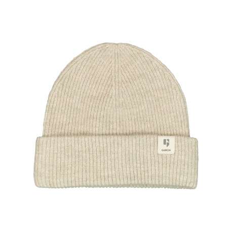 Bonnet beige uni en maille côtelée avec un large revers - Image 3