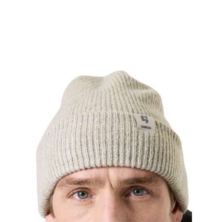 Bonnet beige uni en maille côtelée avec un large revers - Image 5