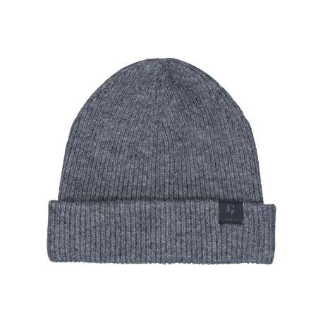 Bonnet bleu uni en maille côtelée avec un large revers