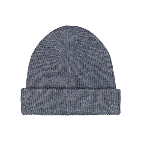 Bonnet bleu uni en maille côtelée avec un large revers - Image 2