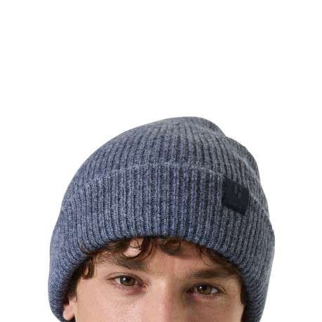 Bonnet bleu uni en maille côtelée avec un large revers - Image 3
