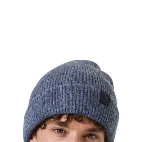 Bonnet bleu uni en maille côtelée avec un large revers - Image 4