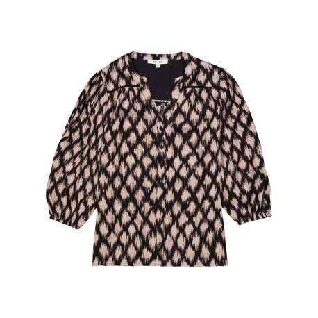 Chemisier noir et taupe avec un imprimé de losanges abstraits
