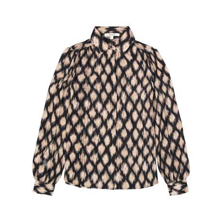 Chemisier noir et taupe avec un imprimé de losanges abstraits