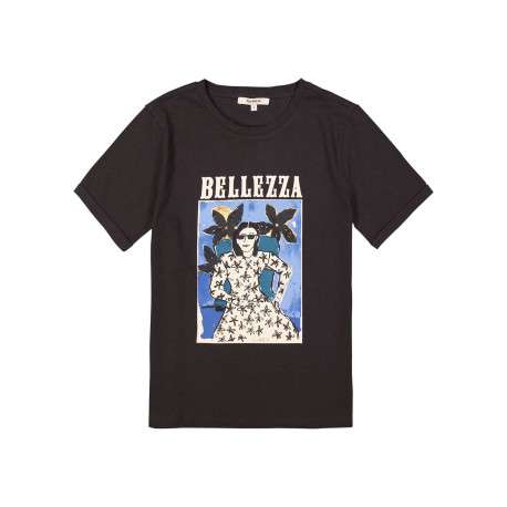 T-shirt en coton anthracite avec un imprimé fantaisie et un col rond