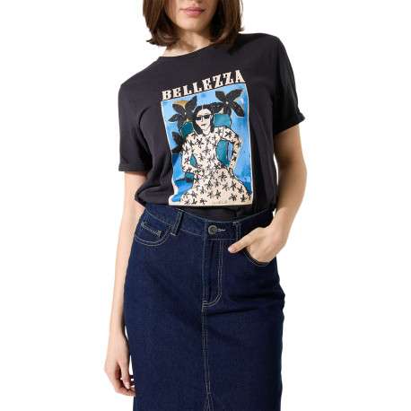 T-shirt en coton anthracite avec un imprimé fantaisie et un col rond - Image 2