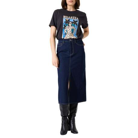 T-shirt en coton anthracite avec un imprimé fantaisie et un col rond - Image 5