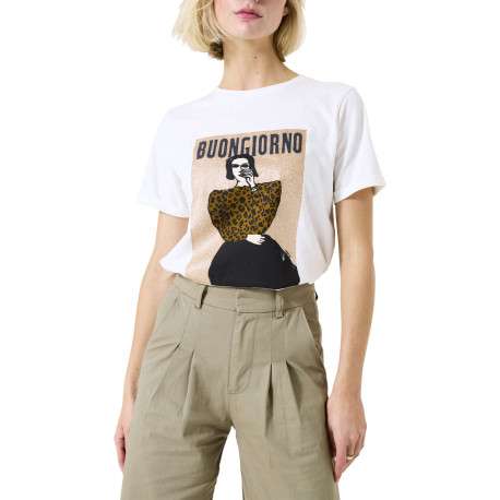 T-shirt en coton écru avec un imprimé fantaisie et un col rond - Image 2