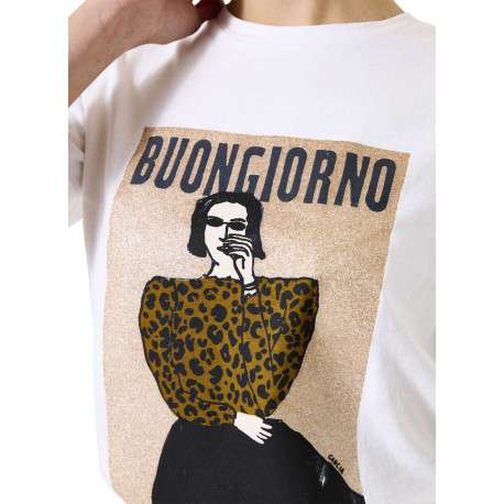 T-shirt en coton écru avec un imprimé fantaisie et un col rond - Image 3