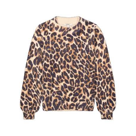 Pull léopard fantaisie avec un col rond côtelé et des manches longues