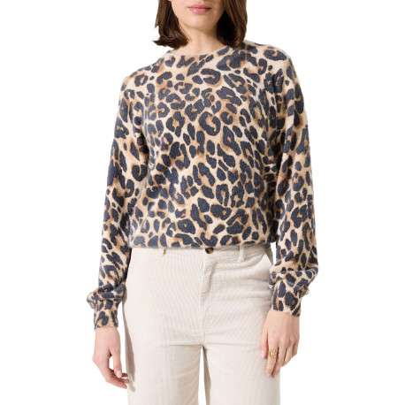 Pull léopard fantaisie avec un col rond côtelé et des manches longues - Image 2