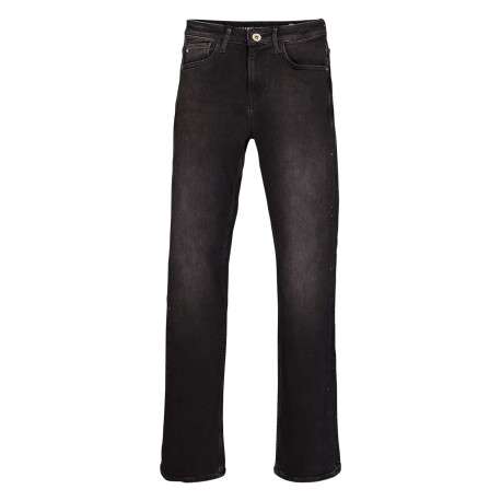 Jean en coton anthracite uni à coupe droite orné de strass sur les côtés