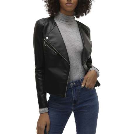 Veste perfecto noire unie à coupe droite avec multiples poches - Image 3