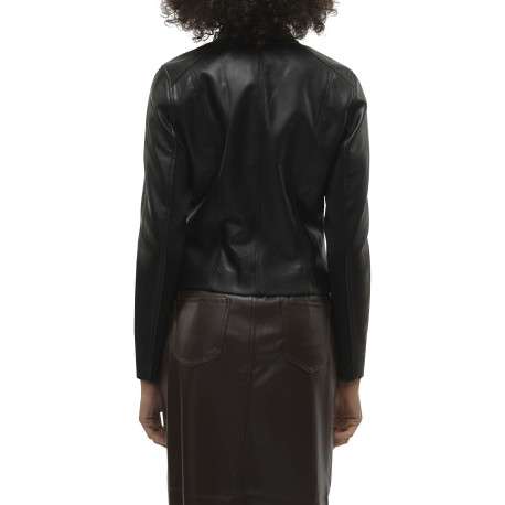 Veste perfecto noire unie à coupe droite avec multiples poches - Image 4