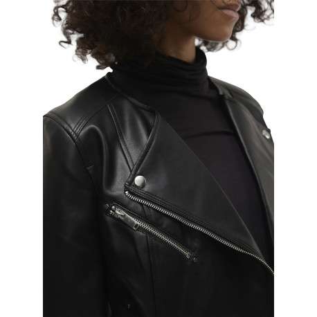 Veste perfecto noire unie à coupe droite avec multiples poches - Image 5