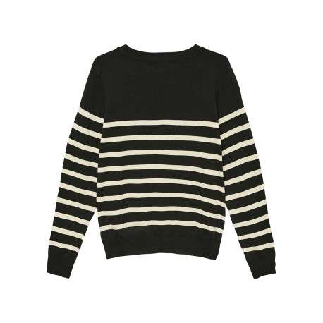 Pull marinière noir et écru à col rond avec un coeur brodé sur la poitrine - Image 2