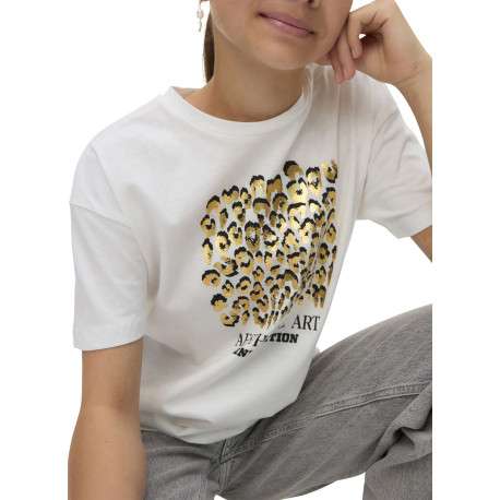 T-shirt en coton biologique blanc à imprimé fantaisie et col rond - Image 2