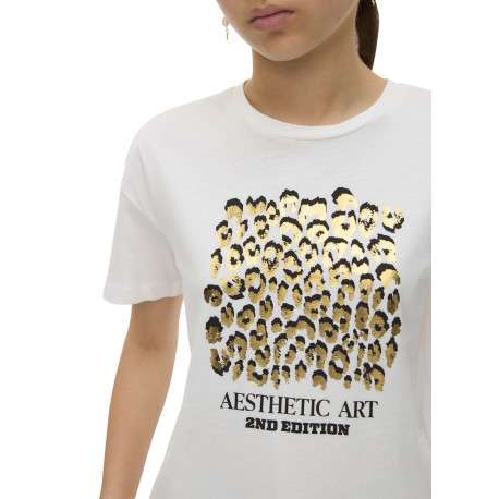 T-shirt en coton biologique blanc à imprimé fantaisie et col rond - Image 4