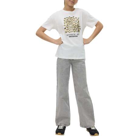 T-shirt en coton biologique blanc à imprimé fantaisie et col rond - Image 5
