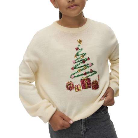 Pull écru avec un motif de noël en sequins brodés multicolores - Image 3