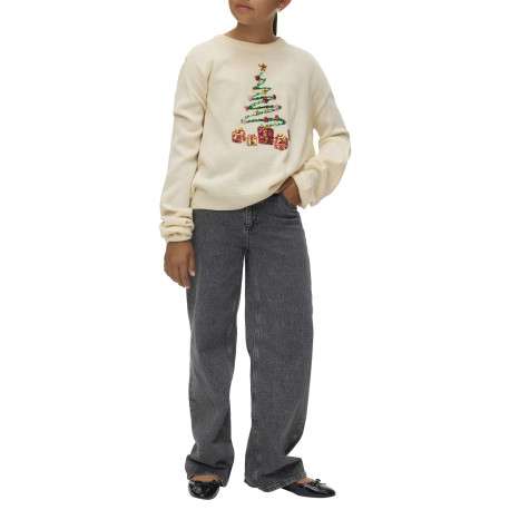 Pull écru avec un motif de noël en sequins brodés multicolores - Image 5