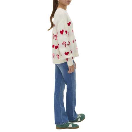 Pull écru tricoté avec des motifs de sucres d'Orge et de coeurs rouges - Image 5