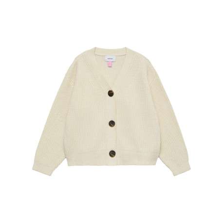Gilet écru uni avec col v et large boutonnière à l'avant