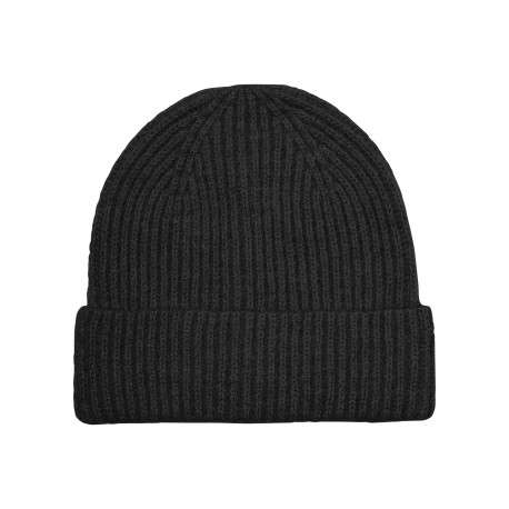 Bonnet noir uni en maille côtelée avec un large revers