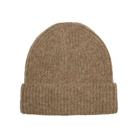 Bonnet camel uni en maille côtelée avec un large revers
