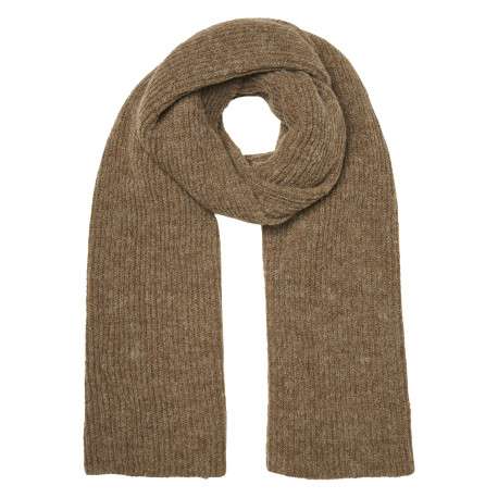 Écharpe camel unie en maille côtelée