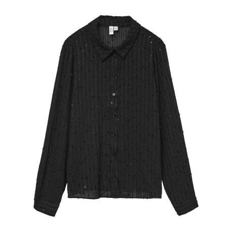 Chemisier noir à motif rayé orné de sequins et incrusté de fils lurex