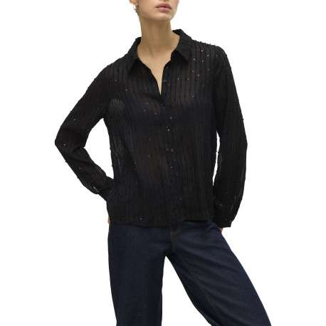 Chemisier noir à motif rayé orné de sequins et incrusté de fils lurex - Image 3