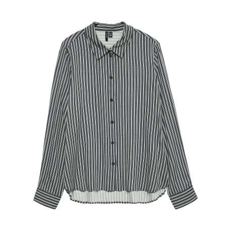 Chemisier bleu rayé avec un col chemise et à manches longues