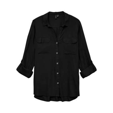 Chemisier noir uni avec un col chemise et des manches longues