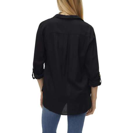 Chemisier noir uni avec un col chemise et des manches longues - Image 4