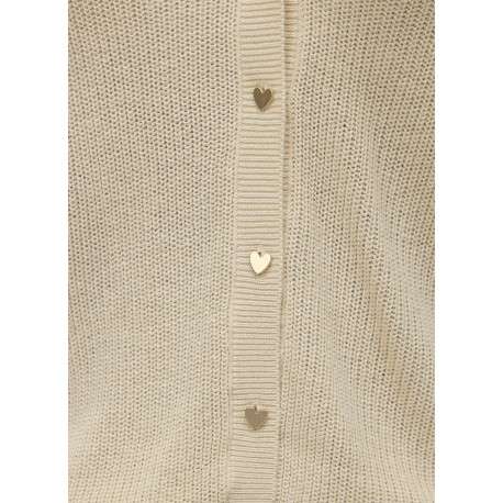 Gilet écru uni avec un col v profond et boutonnière dorée - Image 3